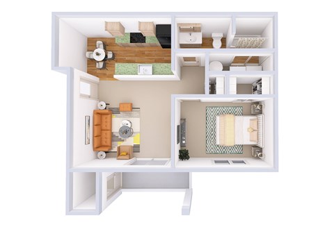 Floor plan for 1 bed, 1 bath, 720 sqft